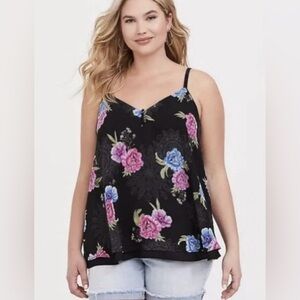 Torrid Chiffon Tank Size 0 Women’s Plus Black Pink Blue Flowers Flowy